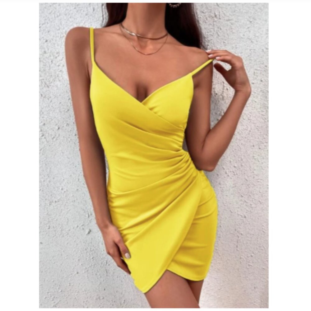 SHEIN | Surplice Front Fitted Yellow Dress